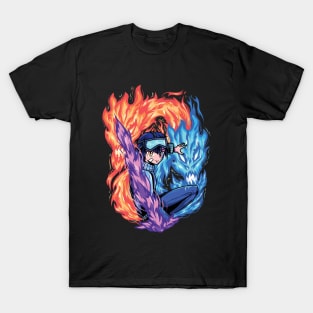 Red and Blue Flames Anime Art T-Shirt